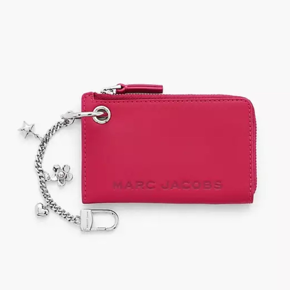 🎀 NWT Marc Jacobs Raspberry Pink The Top Zip Charm Wallet